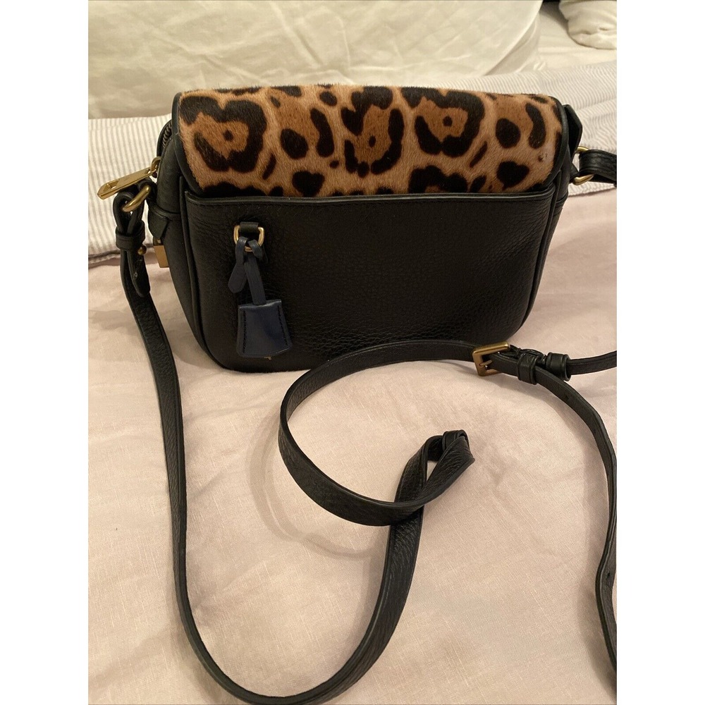 JCrew Collection Black Leathr Leopard Calf Hair Signet Flap Crossbody Bag EUC - Picture 3 of 10